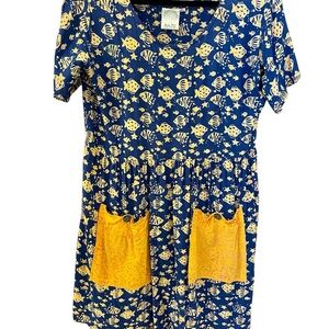 Dress, Baju, Size M/L, Blue and Yellow Fish Print Batik Dress, Slipover.
